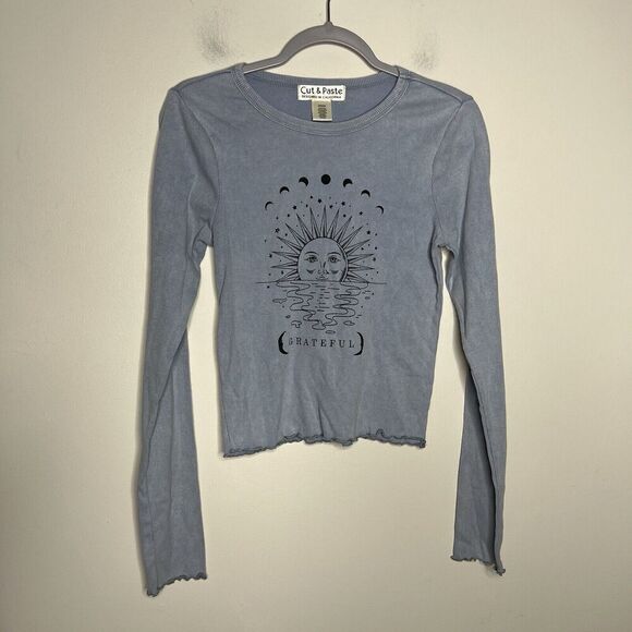 Cut And Paste Top Womens Medium Cropped Lettuce Hem Retro Celestial Fairy Grunge - Picture 2 of 8